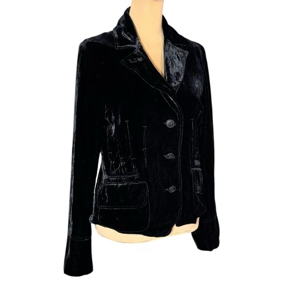 Anthropologie Odille Black Velvet Blazer SZ L Silk Gothic Victorian Vampire - Picture 13 of 14